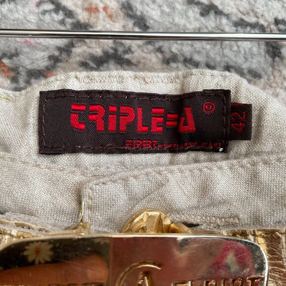 Vintage Womens Wide Leg Pants Beige Size 42 Triple=A Gold Belt Boho Lagenlook - Picture 4 of 16